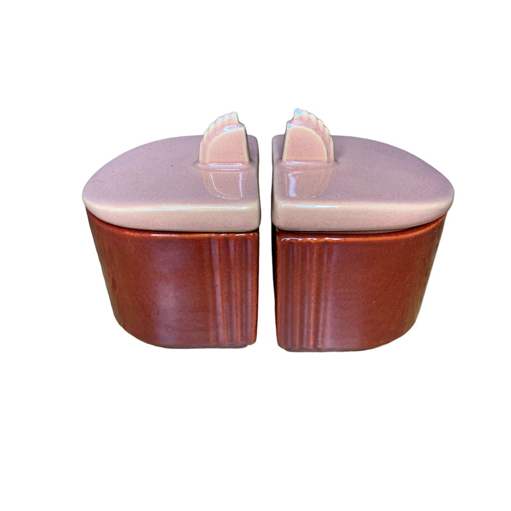 Franciscan Ware CA Art Deco Vtg Lidded Condiment Jar Set Coral/Sand